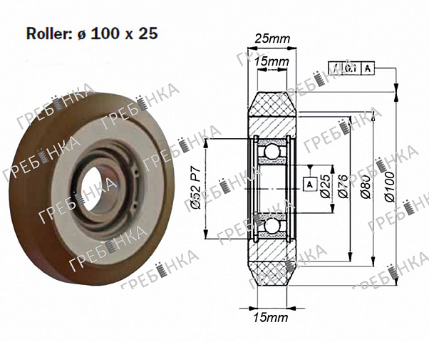 Ролик башмака кабины D=100мм ID-NR 583722 Schindler